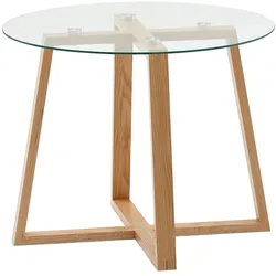 Kadima Design Massiver Eiche-Glas Couchtisch, Modernes Design, Überkreuztes Gestell. 58x58x47 cm