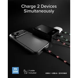 SBS Compact PowerBank, 20000mAh, 20W Power Delivery (PD 3.0 PPS), AFC, Powerbank mit Schnelllade, LCD-Display, USB-C, USB-A, tragbares Reiseladegerät, kompaktes Design, Schwarz