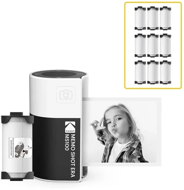 Memo Shot MS100 Instant Camera Bundle (7 Paper rolls) - White