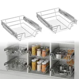 AufuN Teleskopschublade 2 Stück Schrankauszug Ausziehbare Küchenschublade, Schlafzimmerschublade Regal Küchen für 37 cm Innenbreite, 40cm Schränke Außenbreite, Silber