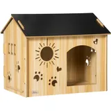 PawHut Hundehütte mit Lüftungsöffnungen schwarz, natur 69L x 50 x 58,5 cm