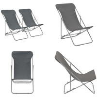 vidaXL Klappbare Strandstühle 2 Stk. Stahl und Oxford Gewebe Grau - Strandstuhl - Strandstühle - Liegestuhl - Liegestühle