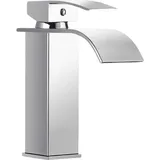 Modernes Badezimmer Mit Wasserfall- Und Bdd-waschbecken, Elegantes Design, Messing-armatur, Warm- Und Kaltwasseranschluss, Verchromte Wasserfallarmatur G 3/8