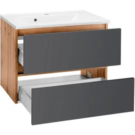 WELLTIME Waschbeckenunterschrank WELLTIME "Lucca", grau (eichefarben, eichefarben, grau), B:60cm H:56cm T:47cm, Schränke, Waschbeckenunterschrank, Badmöbel, Waschtisch inkl. Waschbecken, Breite 60 cm