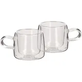 homla Cembra 2-er Espressotassen Set Doppelwandige Gläser 80 ml Kaffeegläser Kaffeetassen Set Modern Espressogläser Teegläser mit Henkel - Transparent