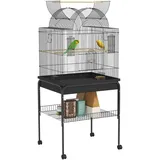 Vogelkäfig Für Kanarienvögel & Wellensittiche, Mobil, Mit Bodenfach, Metallgitter, Schwarz