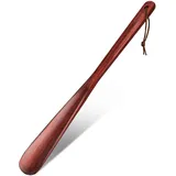 ZOMAKE Schuhanzieher aus Holz Lang - 40cm Holzschuhlöffel Design Damen Herren Schuhlöffel Langer Stabil,Schuhlöffel mit Hängendem Seil für Senioren Kinder(Rot)