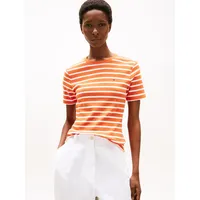 Tommy Hilfiger Damen T-Shirt Kurzarm Slim Cody Rundhalsausschnitt, Mehrfarbig (Classic Breton Orange/ECU), XXL - XXL