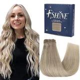 Fshine Echthaar Tressen zum Einnähen 35cm 100g Tressen Extensions Echthaar Haartressen Echthaar zum Einnähen Weft Extensiones Echthaar Hellblond Farbe 18P613