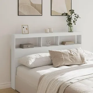 Festnight LED Bett Kopfteil mit Stauraum Regal 160x17x102 cm Bettkopfteil Holz Bettrückwand Headboard for Bed Kopfteil mit Ablagen Kopfteil Kopfenden Bett Rückwand mit Led Beleuchtung