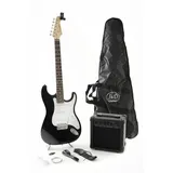 J & D ST Rock Guitar Einsteiger Set mit schwarzer ST-Stil E-Gitarre, Verstärker, Stimmgerät, Gigbag, Kabel, Gurt, Plektren, Saiten