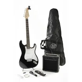 J & D ST Rock Guitar Einsteiger Set mit schwarzer ST-Stil E-Gitarre, Verstärker, Stimmgerät, Gigbag, Kabel, Gurt, Plektren, Saiten