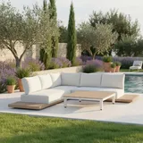 Loungegarnitur Jolly Creme Outdoorstoff/Holz