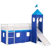 Homestyle4u Hochbett mit Rutsche, Turm und Vorhang blau