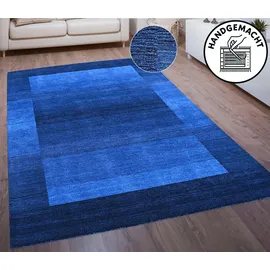 THEKO Wollteppich THEKO "Gabbeh Super, Handweb, auch als Läufer erhältlich, reine Wolle" Gr. 5, blau (dunkelblau), B:200cm H:9mm L:200cm, Wolle, Teppiche, Schlafzimmer, Wohnzimmer, Esszimmer, auch als Bettumrandung