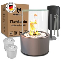 Monster24 Tischfeuer Bio-Ethanol Tischkamin für Indoor & Outdoor, Echtfeuer-Dekokamin (Höhe 36 cm / Durchmesser 26 cm) grau 36 cm