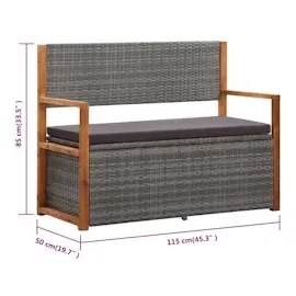 vidaXL Bank mit Stauraum 115 cm Poly Rattan Massivholz Akazie Grau