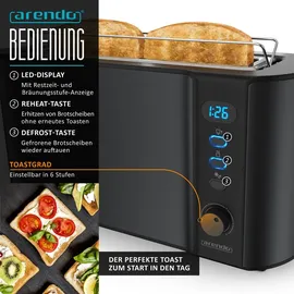 Arendo Frühstücksset, Wasserkocher mit Temperatureinstellung + Langschlitztoaster, Schwarz