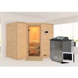 KARIBU Sauna Sahib 2 40mm Eckeinstieg, 9 kW Bio-Kombiofen mit Bio-Ofen externe Stg.Easy Natur