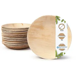 BIOZOYG 25 Stück Einwegteller Ø 15cm Palmblatt-Teller, rund, biologisch abbaubar, umweltfreundlich, kompostierbar, wiederverwertbar, Wegwerfteller