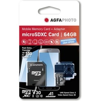 AgfaPhoto microSDXC 64GB Class 10 UHS-I + SD-Adapter