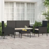 Ankonbej 4-tlg. Garten-Lounge-Set mit Kissen Schwarz Poly Rattan - Schwarz/Weiß