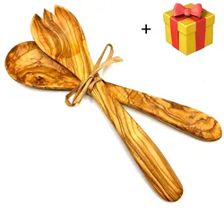 Salatbesteck OLIVENHOLZ-ERLEBEN "Salatbesteck mittel mit Bastband", braun, Olivenholz, Kochbesteck-Sets, Stilvoll Salate servieren – ein echter Blickfang auf dem Tisch.
