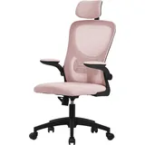 ML-Design Bürostuhl ergonomisch, Rosa aus Mesh, mit Verstellbarer Kopfstütze, Armlehnen, Lendenwirbelstütze, Wippfunktion,