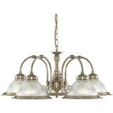Searchlight American Diner 5-flg. E27 60 cm geripptes Glas antikmessing