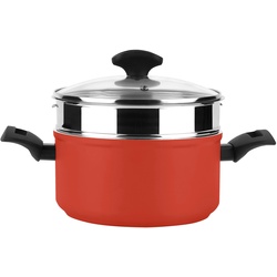 FAGOR Maxima, 20cm Induktionsdampfgarer, geschmiedetes Aluminium, PFOA-freie Antihaftbeschichtung, Edelstahl-Dampfkorb, rot