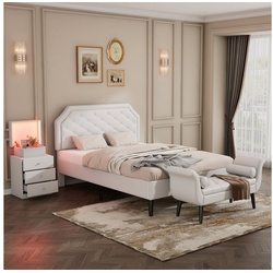 Sweiko Polsterbett, Schlafzimmer-Set, mit 1 Nachttisch, 1 Betthocker, 140*200cm weiß