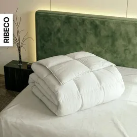 RIBECO GERMANY Daunenbettdecke 155x220 cm – Wärmeklasse: leicht – –kuschelige Decke mit Kassettensteppung, - Weiß