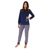 Normann Pyjama Normann Damen Frottee Schlafanzug mit Bündchen - auch in Übergrössen blau 44-46