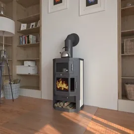 kaminofen Victoria Taro F Metall Schwarz/Abdeckplatte Speckstein