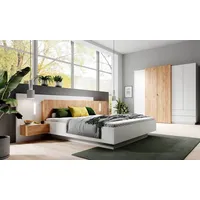 Schlafzimmer-Set 2-teilig Kleiderschrank Bett weiß gold craft oak 94876308