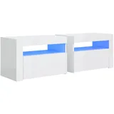 vidaXL Nachttische 2 Stk mit LEDs Hochglanz-Weiß 60x35x40 cm