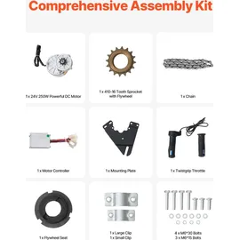 Vevor 250 W Elektrischer Gleichstrommotor-Bausatz, Leistungsstarker Elektromotor – 24 V 2700 U/min Bürstenmotor mit verbessertem Drehzahlregler, Gasgriff-Bausatz für Go Karts E-Bike Motorrad Roller