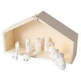 Boltze Weihnachtskrippen-Set 11-teilig NALUA, 25,5 x 16 cm - Beige - Weiß - Kunstharz - MDF - mit Figuren