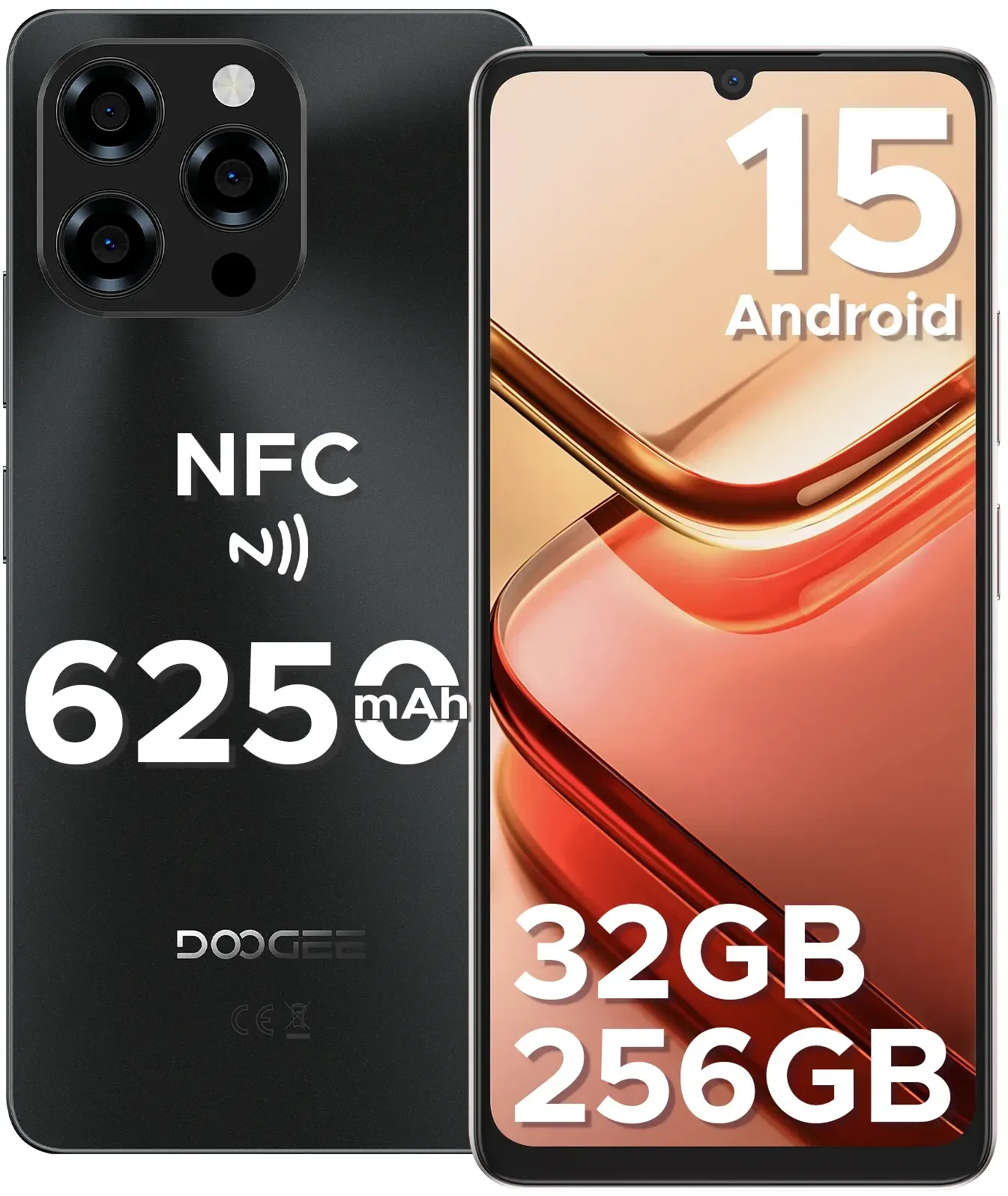 Globale Version Doogee Note58 Pro Android 15 Smartphones 8 GB RAM 256 GB Rom 6250 mAh großer Akku 6,75 Zoll HD+ Display NFC-Handy
