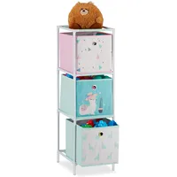 Relaxdays Kinderregal, 3 Boxen, Jungen & Mädchen, Lama-Design, Regal Kinderzimmer, Spielzeug, HBT 89 x 27,5 x 30, bunt