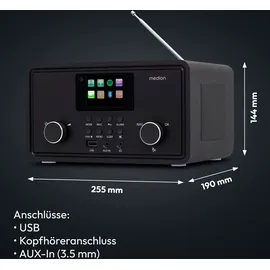 Medion P85027 Internetradio (DAB UKW Radio, Spotify Connect, WLAN, Bluetooth, Streaming, Equalizer, Farbdisplay, USB, AUX, Wecker, Schlummerf... - schwarz