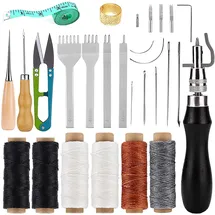 Namner 26 Stück Leder Nähwerkzeug, Lederhandwerk Werkzeuge Hand Nähen Kit mit Wachsfaden, Ahle, Leder Nadel, Fingerhut und anderem Zubehör für lederbearbeitung