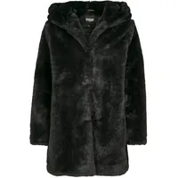 URBAN CLASSICS Ladies Hooded Teddy Coat aus Fake Kaninchenfell, Damen Mantel mit Kapuze und Seitentaschen, black, 4XL