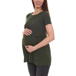 MAMALICIOUS Damen Umstands-Shirt mit verdeckter Stillfunktion kurzärmliges Sommer-Shirt 97849269 Khaki - XS