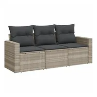 VidaXL 3-tlg. Garten-Sofagarnitur mit Kissen Hellgrau Poly Rattan