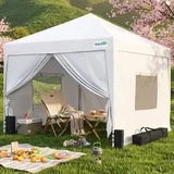 Quictent Pavillon 3x3 mit 4 Seitenteilen, Faltpavillon mit Entlüftung Wasserdicht Stabil, Gartenpavillon mit 4 Sandsäcke und Rollentasche, weiß - Weiß