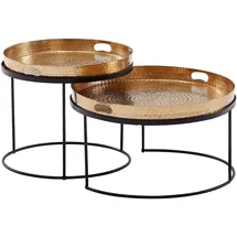 KADIMA DESIGN Modernes Hammerschlag-Couchtisch Set in Gold/Schwarz, Stabile Aluminiumkonstruktion, 2er Pack