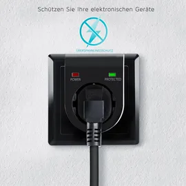 Arendo Schuko Überspannungsschutzadapter, Steckdose, LED, Kindersicherung, 3500W