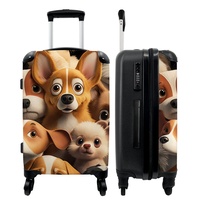 NoBoringSuitcases.com® Kindertrolley Reisekoffer mit Rollen Kinder Koffer Leicht Carry on Luggage Hunde - Braun - Muster - 67x43x25cm