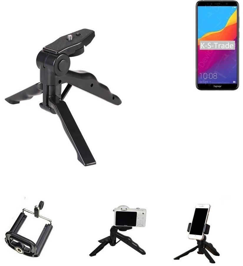 K-S-Trade für Huawei Honor 7A Pro Smartphone-Halterung, (Stativ Tisch-Ständer Dreibein Handy-Stativ Ständer Mini-Stativ) schwarz